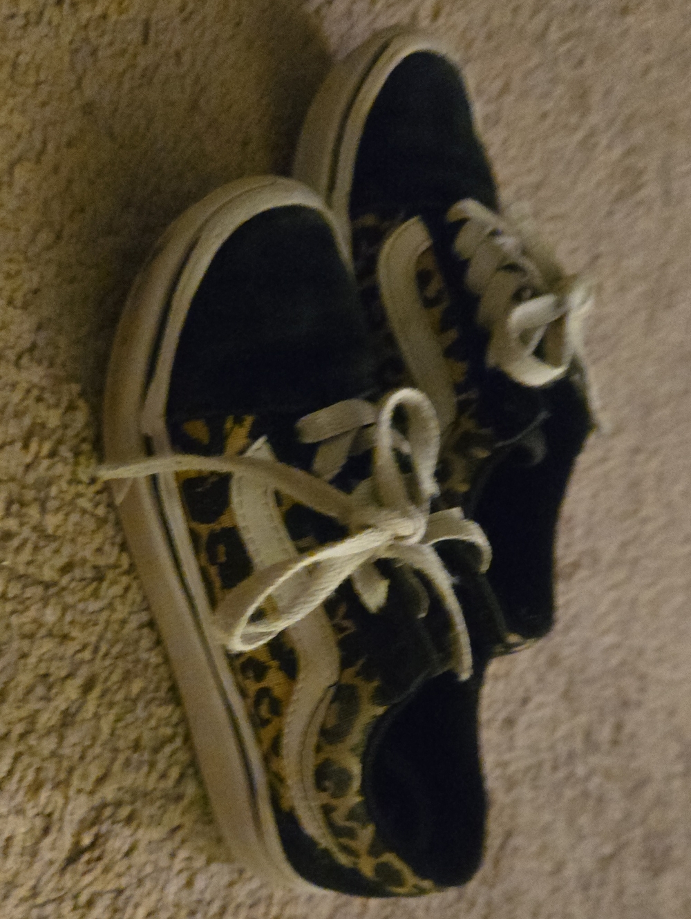 Vans Kids Leopard Accent Sneakers in Black and Tan